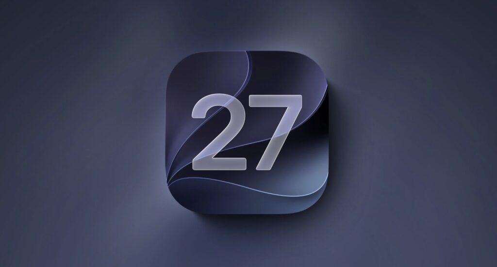 짙은 보라색 배경과 숫자27로 표현한 iOS27 그래픽